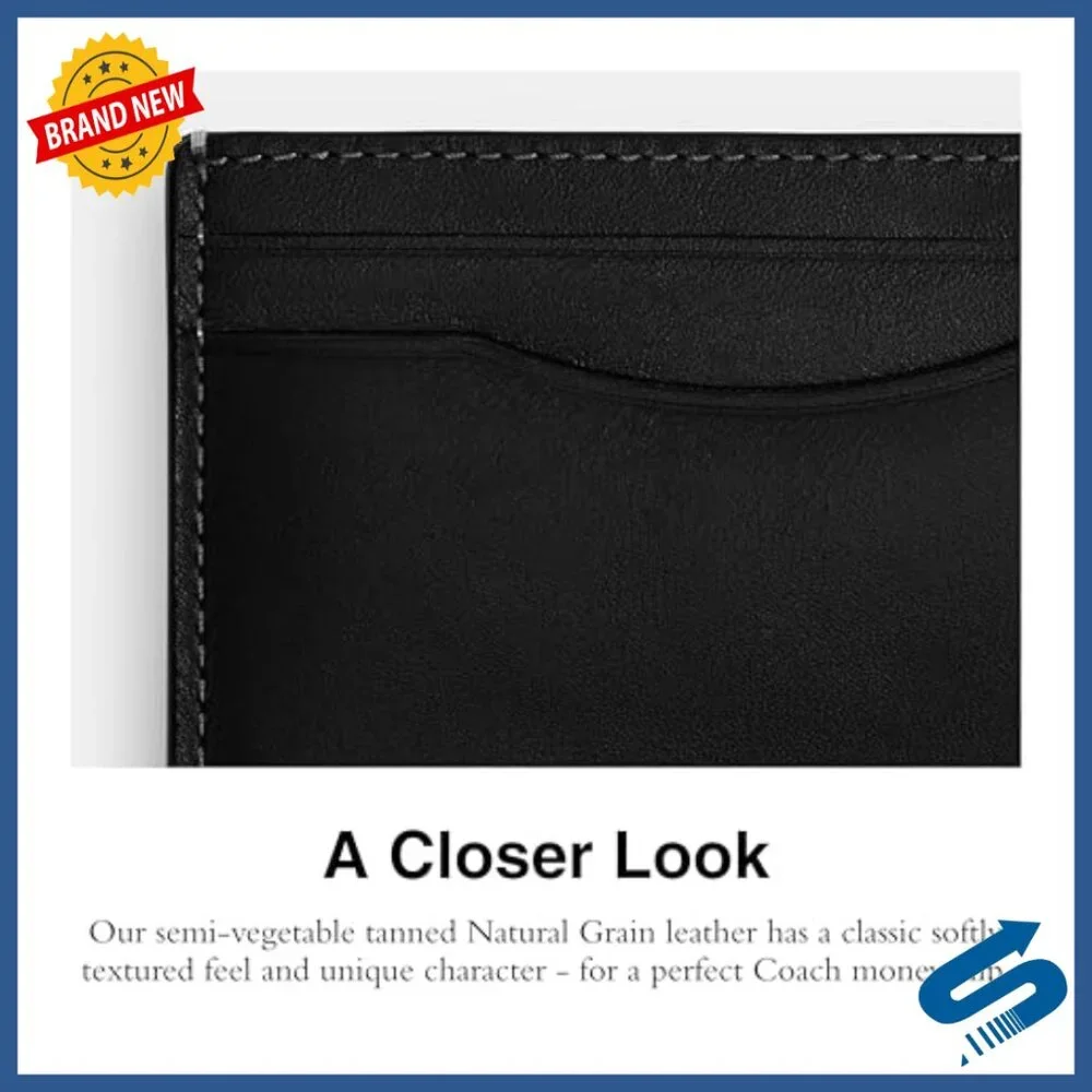 Leather Money Clip Card Case with 3 Slots and Pocket